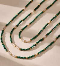 Joolim 18K Gold Plated Malachite Freshwater Pearl Mixed Chain Stainless Steel Necklace Jewelry Wholesale