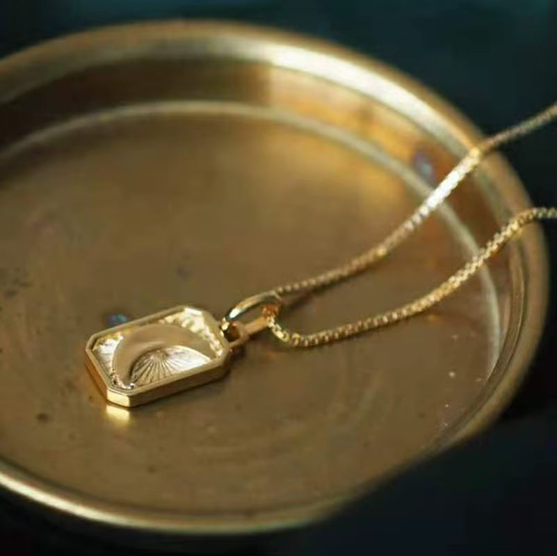 Joolim Jewelry 18K Gold Plated Sun Moon Burst Rectangle Pendant Necklace Stainless Steel Trendy Jewelry