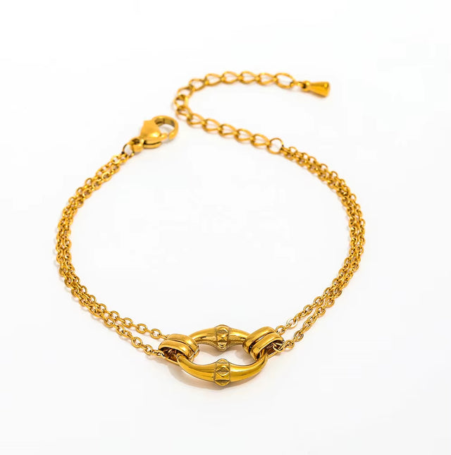 High End Gold Plated Stainless Steel Pig Snout Double-Layer Chain Bracelet for Women Wholesale Jewelry