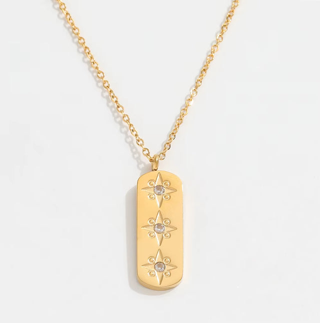Joolim 18K Gold Plated Jewelry Star Zirconia Rectangle Pendant Dainty Chain Necklace Stainless Steel Jewelry