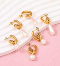 Joolim 18K Gold Plated Wholesale No Fade Elegant Detachable Teardrop round Pearl Hoop Earring Stainless Steel Jewelry