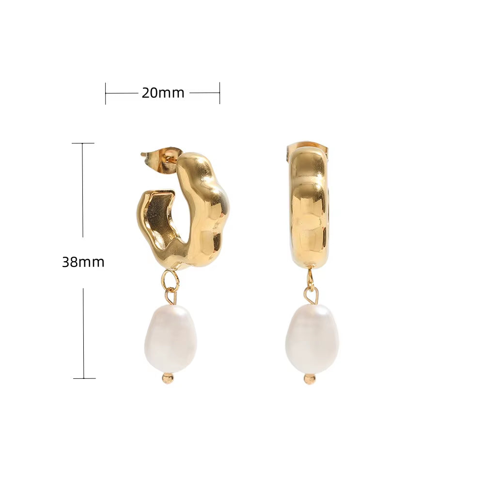 JOOLIM Jewelry PVD 18K Gold Plated Tarnish Free Flower Shape Freshwater Natural Pearl Drop Earring Stainless Steel Jewelry