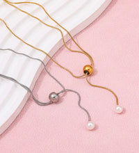 Joolim Snake Chain Pull-Out Type Adjustable Pearl Pendant Necklace Stainless Steel Lariat Necklace Jewelry Wholesale Drop Shippi