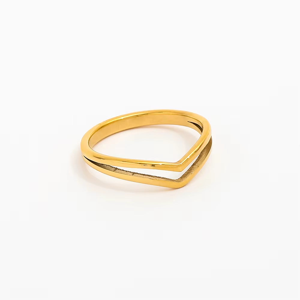 High End 18K Plain Gold Individuality Arrow Rings Stainless Steel Trendy Simple Gold Plated Jewelry