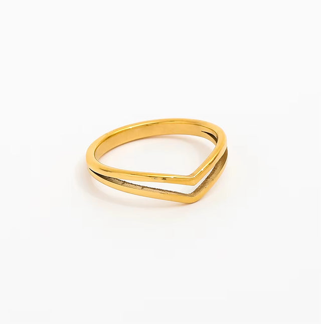 High End 18K Plain Gold Individuality Arrow Rings Stainless Steel Trendy Simple Gold Plated Jewelry