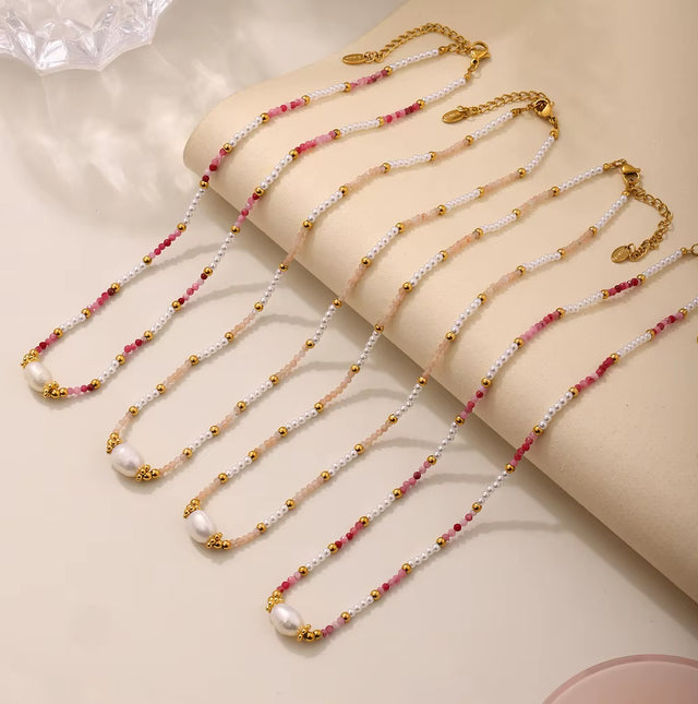 JOOLIM High End Stainless Steel Style Colorful Natural Stone Section Vintage Necklace 18K Gold Plated Jewelry Wholesale