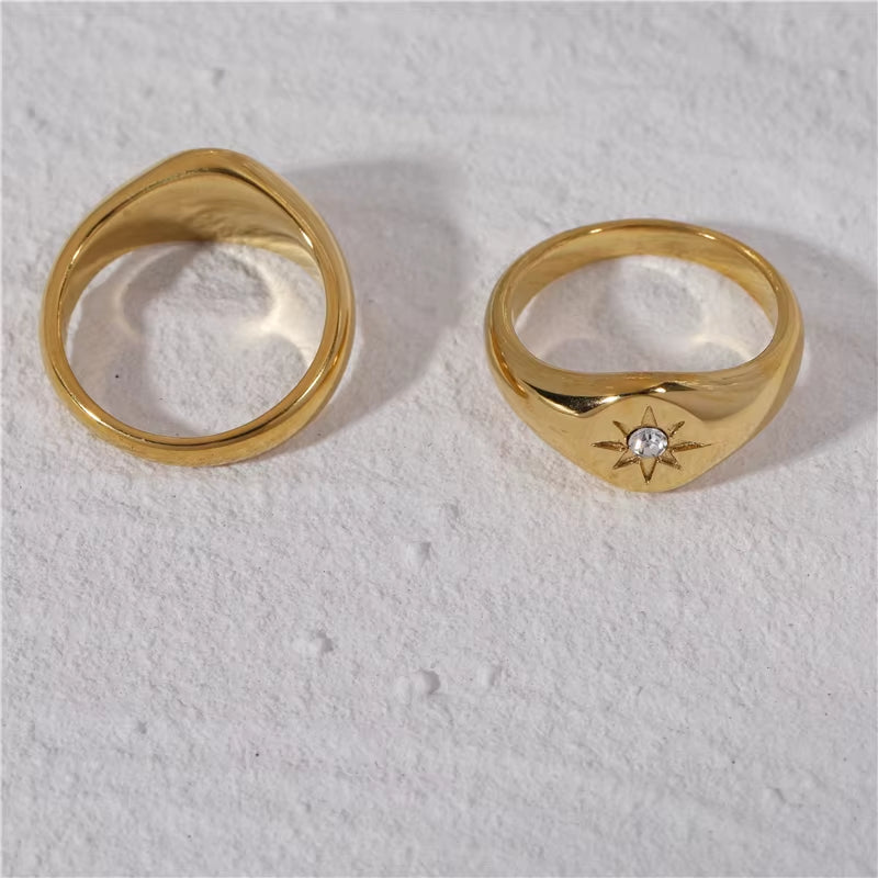 High End 18K PVD Gold Plating Sparkling North Star Stainless Steel Rings Diamond Rings Stainless Steel Jewelry