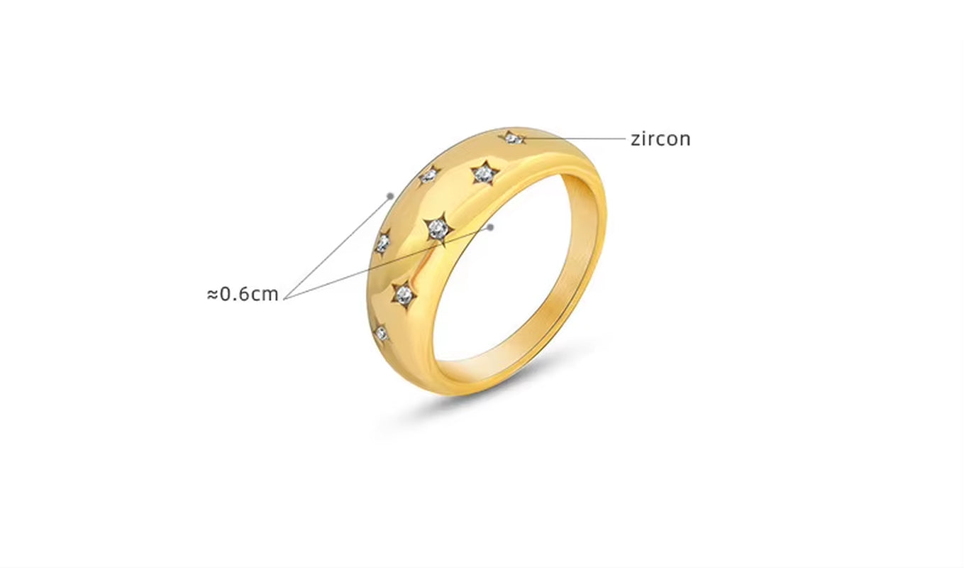 Joolim Jewelry Wholesale 18K Gold Plated Starry Sky Zirconia Gradient Stainless Steel Rings for Women Rings