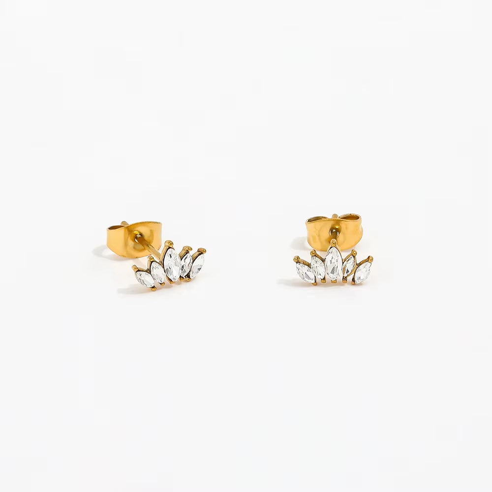 Dainty Tiny 18K PVD Gold Plated Tarnish Free & Waterproof 5 Cubic Zirconia Pave Stainless Steel Earring Fashion Jewelry