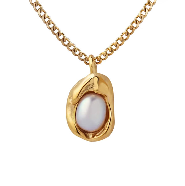 Original Designs 18K Gold Plated Natural Fresh Pearl Irregular Pendant Stainless Steel Necklace Fashion Jewelry