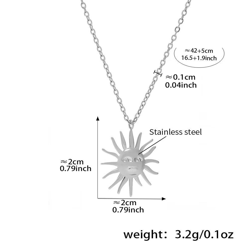 Joolim High End 18K PVD Gold Plated Waterproof Tarnish Free Sun Burst Face Pendant Stainless Steel Necklace