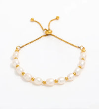 18K PVD Gold Plated Adjustable Real Fresh Water Pearl Adjustable Chain Stainless Steel Bracelet
