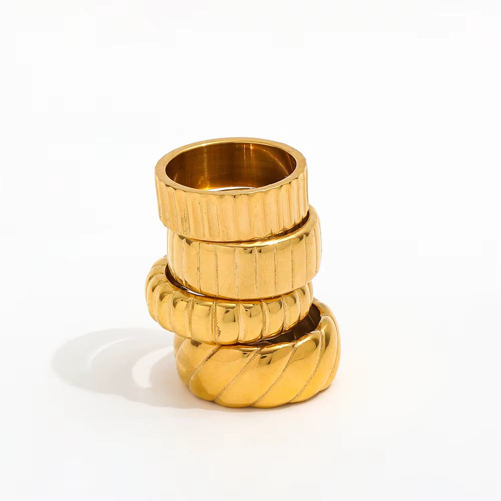 High End 18K PVD Gold Plated Stylish Gear Band Rings for Women Stainless Steel Jewelry Tarnish Free Jewelry