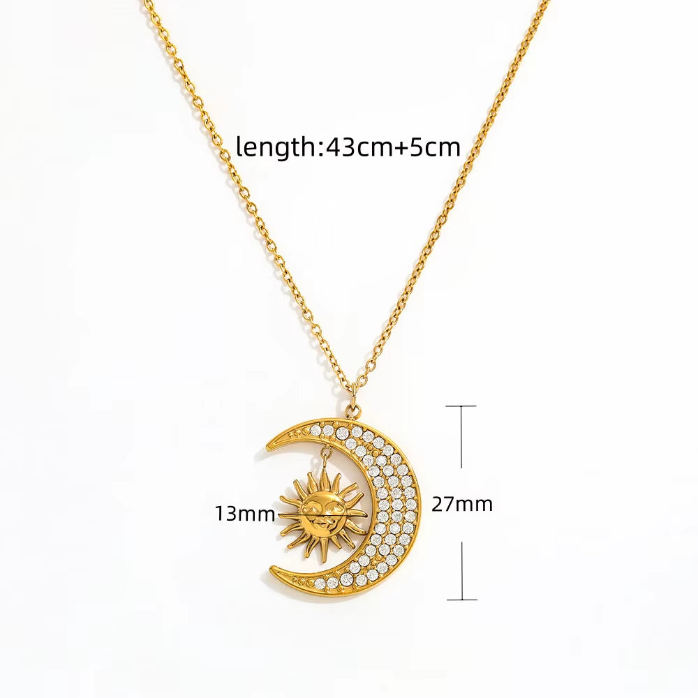 Joolim Jewelry Dainty 18K Gold Plated Moon Star Sun Burst CNC Zircon Pave Pendant Necklace Trendy Jewelry Tarnish Free