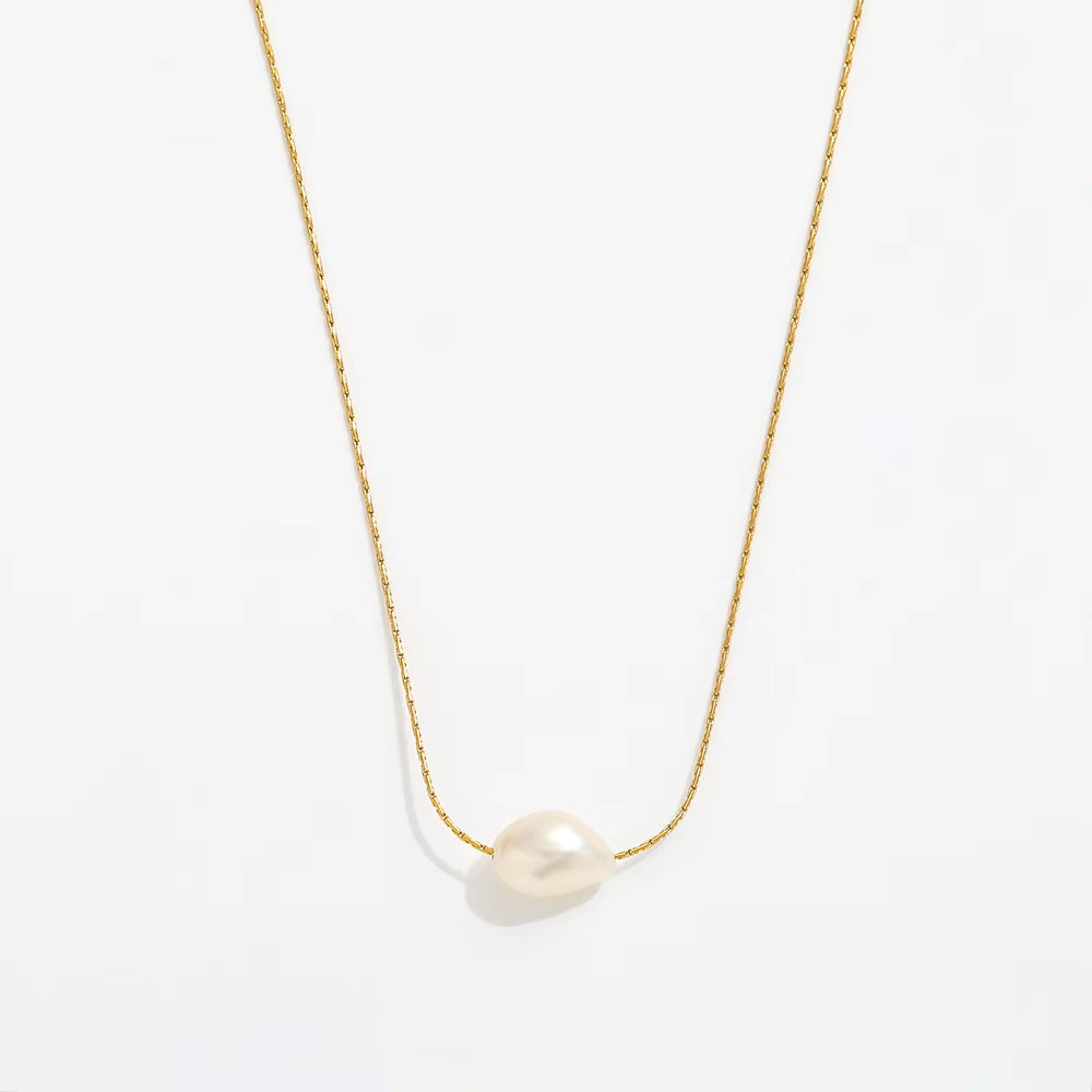 Joolim Jewelry 18K Gold Plated Fresh Water Pearl Dainty Chain Necklace Stainless Steel Fashion Jewelry Wholesale