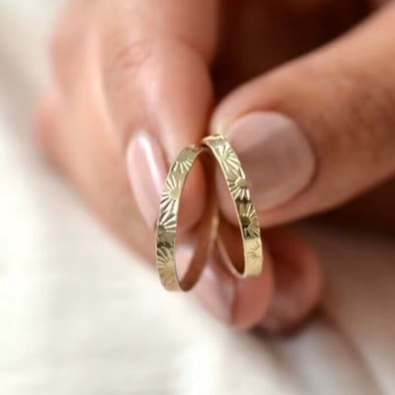 Joolim Jewelry Wholesale 18K Gold Plated Sun Burst Narrow Band Stainless Steel Ring for Women Statement Ring