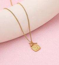 High End 18K Gold Plated Texture Toggle Square Pendant Necklace Stainless Steel PVD Plated Jewelry Trendy Jewelry Women Gift