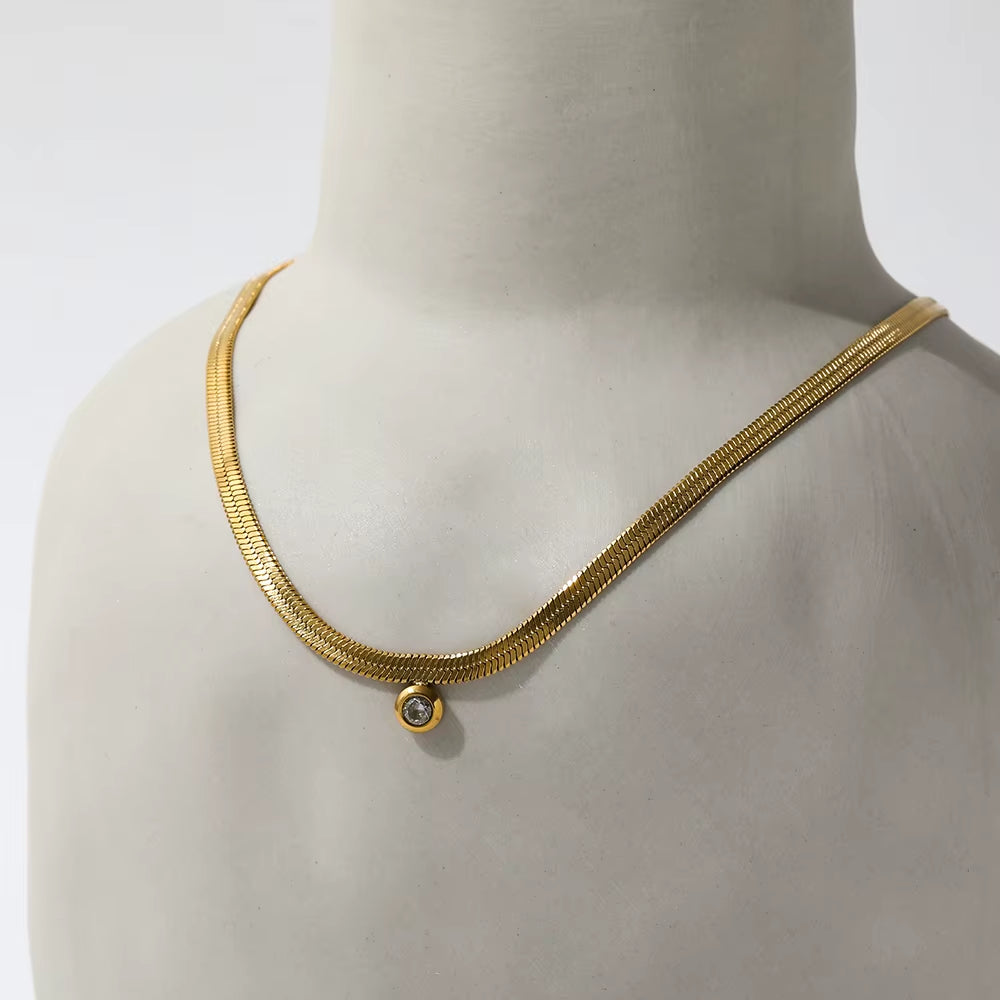 Joolim 18K Gold Plated Jewelry Dainty Zirconia Weld Snake Chain Necklace Stainless Steel Jewelry