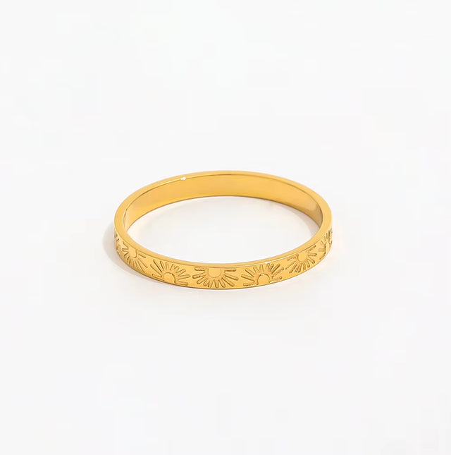 Joolim Jewelry Wholesale 18K Gold Plated Sun Burst Narrow Band Stainless Steel Ring for Women Statement Ring