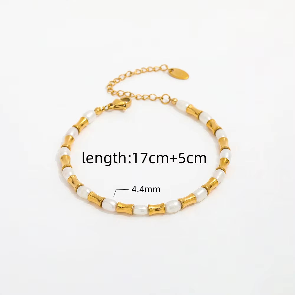 Joolim Jewelry 18K Gold Plated Freshwater Pearl Slim Waist Mixed Necklace Stainless Steel Jewelry Wholesale