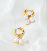 18K Pvd Gold Plated High Quality Non Tarnish & Waterproof 3 Pearl Cluster Stainless Steel Hoop Earring for Women