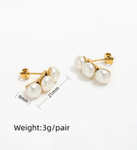 Trendy High Quality PVD 18K Gold Plated 3 Pearl Stud Earrings Stainless Steel Fashion Earring Wholesale