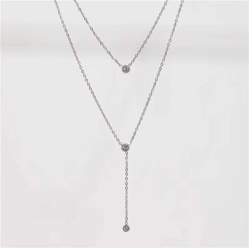 Joolim Jewelry Necklace 18K Gold Plated Dainty Elegant Cubic Zirconia Y Stainless Steel Layered Multi Layer Lariat Necklaces