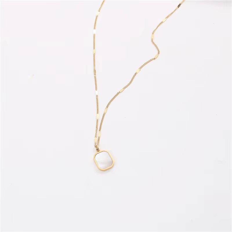 Joolim 18K Gold Plated Dainty White Rectangle Shell Pendant Necklace Stainless Steel Jewelry Wholesale