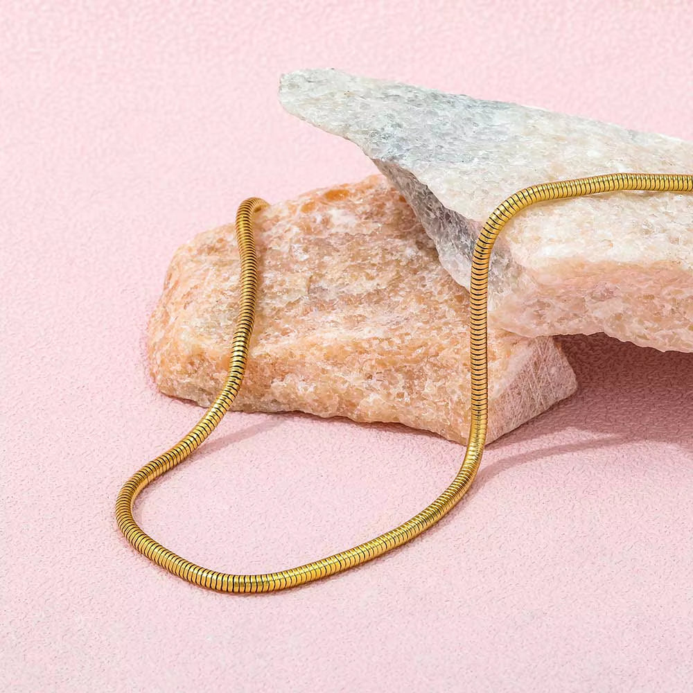 Joolim Jewelry Stylish 18K Gold Plated round Snake Chain Chunky Necklace Stainless Steel Jewelry Wholesale