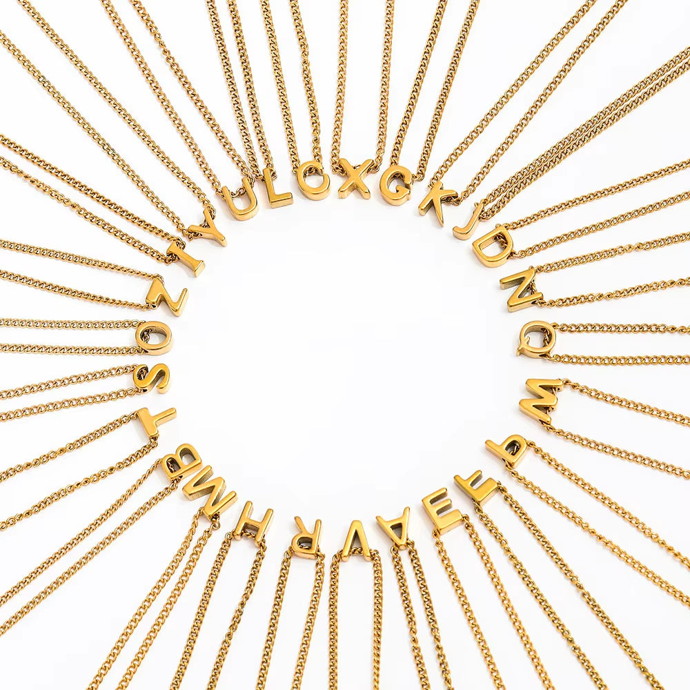 Joolim Jewelry High End 18K Gold Plated Letter Curb Chain Alphabet 26 Letters Pendant Stainless Steel Necklace