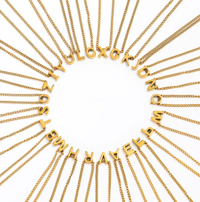Joolim Jewelry High End 18K Gold Plated Letter Curb Chain Alphabet 26 Letters Pendant Stainless Steel Necklace