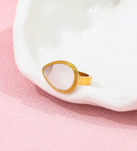 18K PVD Gold Plated White Big Shell Waterdrop Stainless Steel Stamp Ring Trendy Jewelry Wholesale Gift