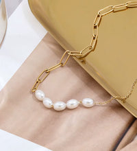 High End 18K Gold Plated Jewelry Wholesale Pearl Paper Pin Mixed Chain Necklace Asymmetric Stainless Steel Fashion Jewelry