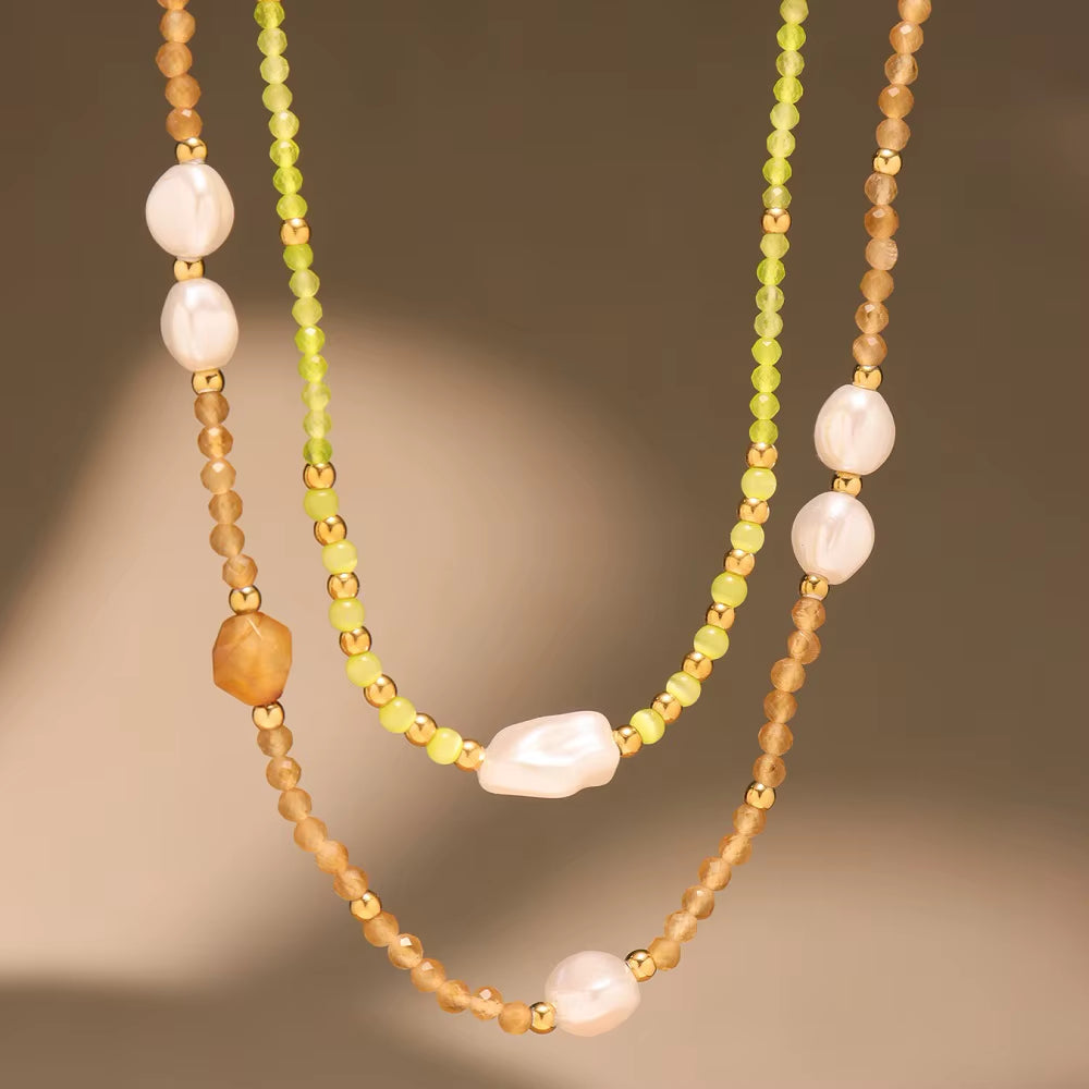 New Trendy Natural Stone Imitation Pearl Stainless Steel Pedant Necklace Waterproof Fashion Jewelry