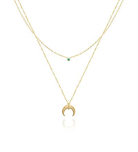 JOOLIM Ready to Ship High End 18K Gold Plated Stainless Steel Jewelry Double-Layer Crescent Green Zirconia Necklace