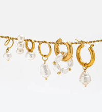 High End PVD 18K Gold Plated Waterproof Pearl String Pendant Chunky Huggie Earrings Stainless Steel Jewelry Wholesale