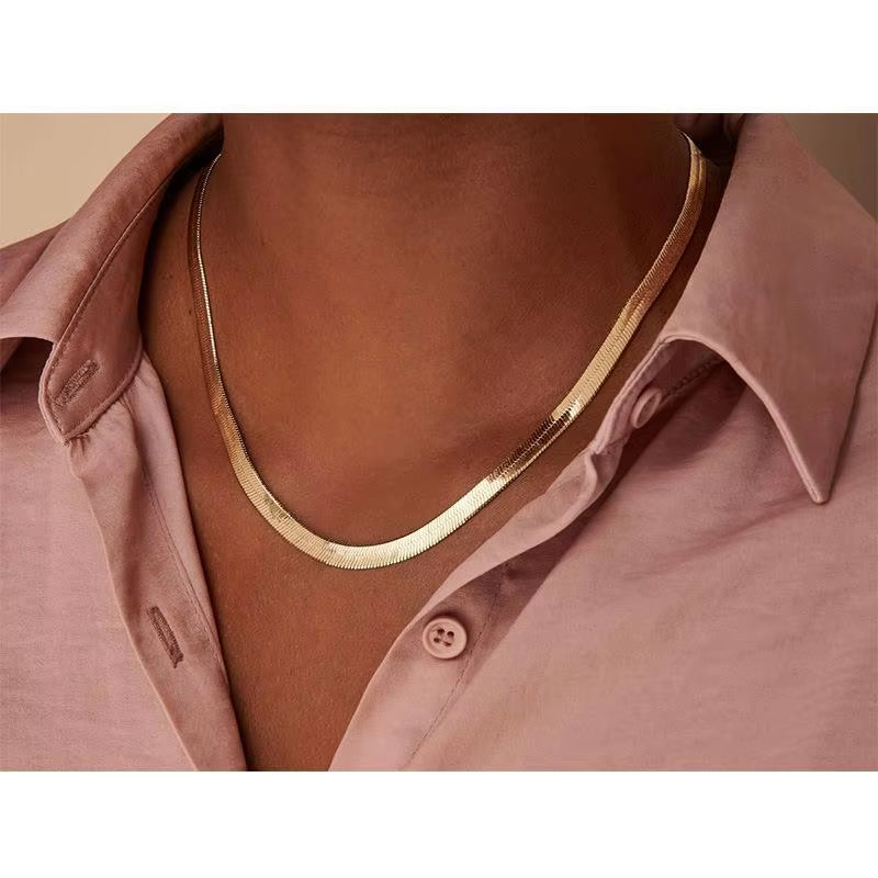 JOOLIM Ready to Ship High End Stainless Steel Band Herringbone Chain 18K Gold Plated Necklace 5Mm
