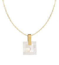 Joolim Jewelry 18K Gold Plated Mosaic Checkered Shell Square Pendant Necklace Stainless Steel Jewelry Wholesale Tarnish Free