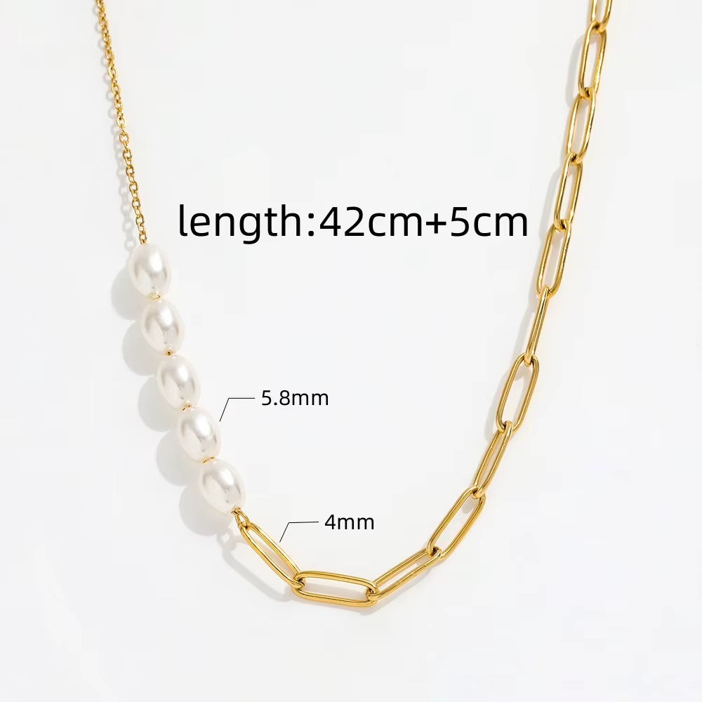 High End 18K Gold Plated Jewelry Wholesale Pearl Paper Pin Mixed Chain Necklace Asymmetric Stainless Steel Fashion Jewelry