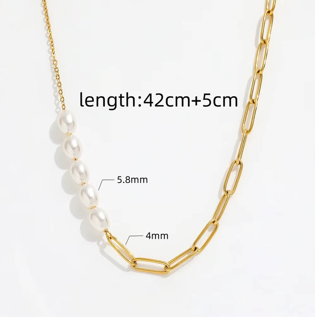 High End 18K Gold Plated Jewelry Wholesale Pearl Paper Pin Mixed Chain Necklace Asymmetric Stainless Steel Fashion Jewelry