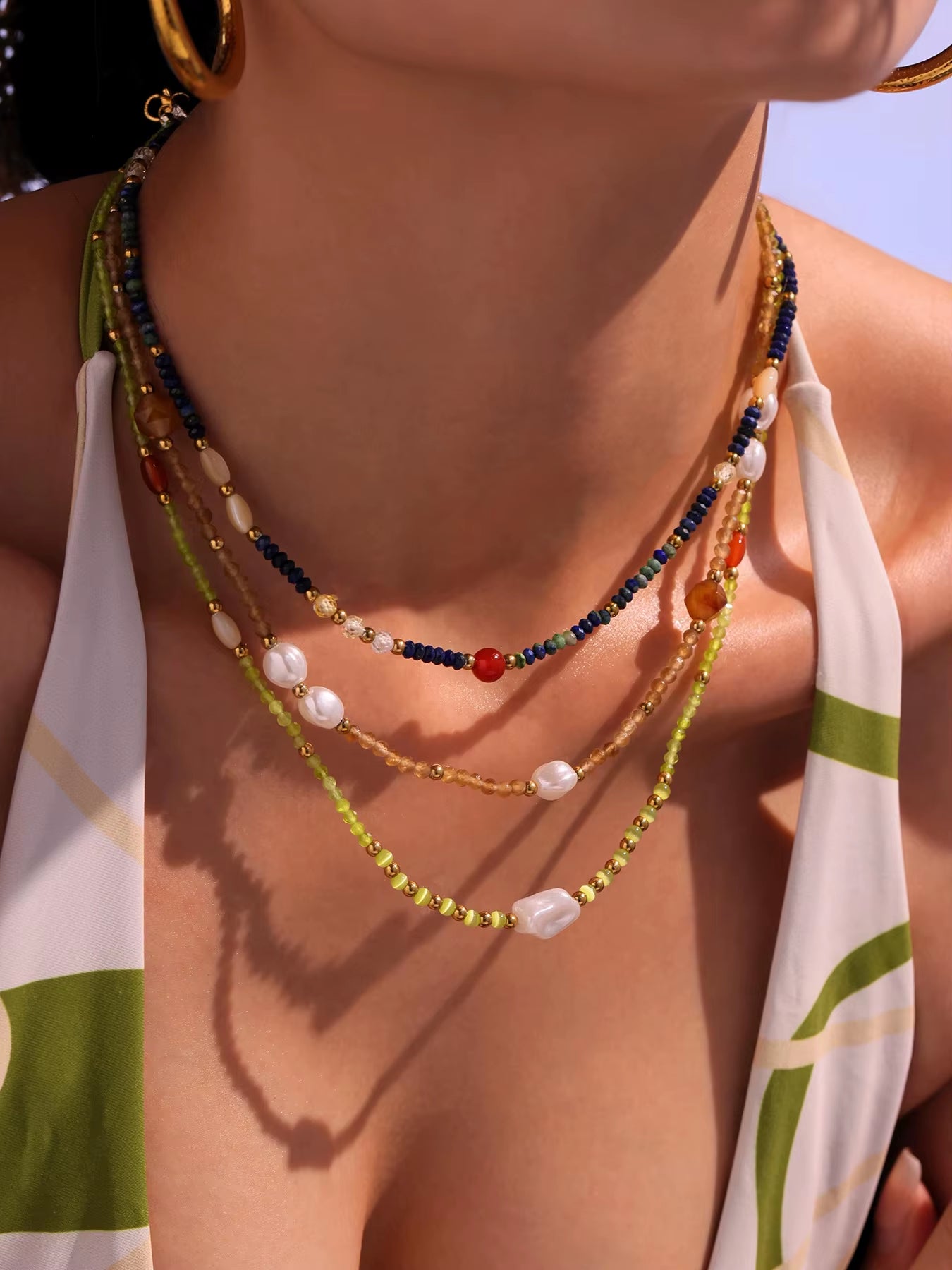 New Trendy Natural Stone Imitation Pearl Stainless Steel Pedant Necklace Waterproof Fashion Jewelry