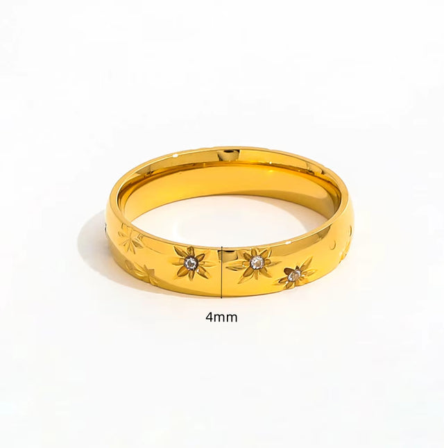 High End 18K Plain Gold Star Zircon Surround Band Ring Stainless Steel Trendy Simple Gold Plated Jewelry Gift