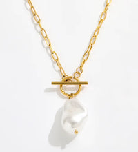 Joolim Jewelry 18K Gold Plated Shell Baroque Pearl Pendant Toggle Paper Pin Necklace Stainless Steel Jewelry