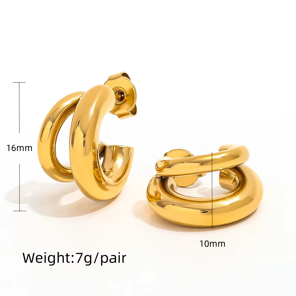 Joolim 18K Gold Plated Wholesale Waterproof&Tarnish Free Fashion Versatile Simple Double C Hoop Earring Stainless Steel Jewelry