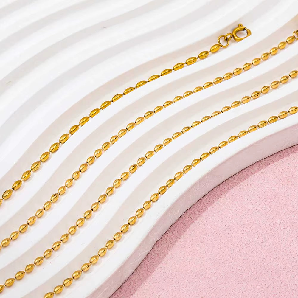 JOOLIM 18K Gold Plated Stainless Steel Necklace High End Dainty Chain Olives Beads Strings Fashionable Trendy Party Gifts