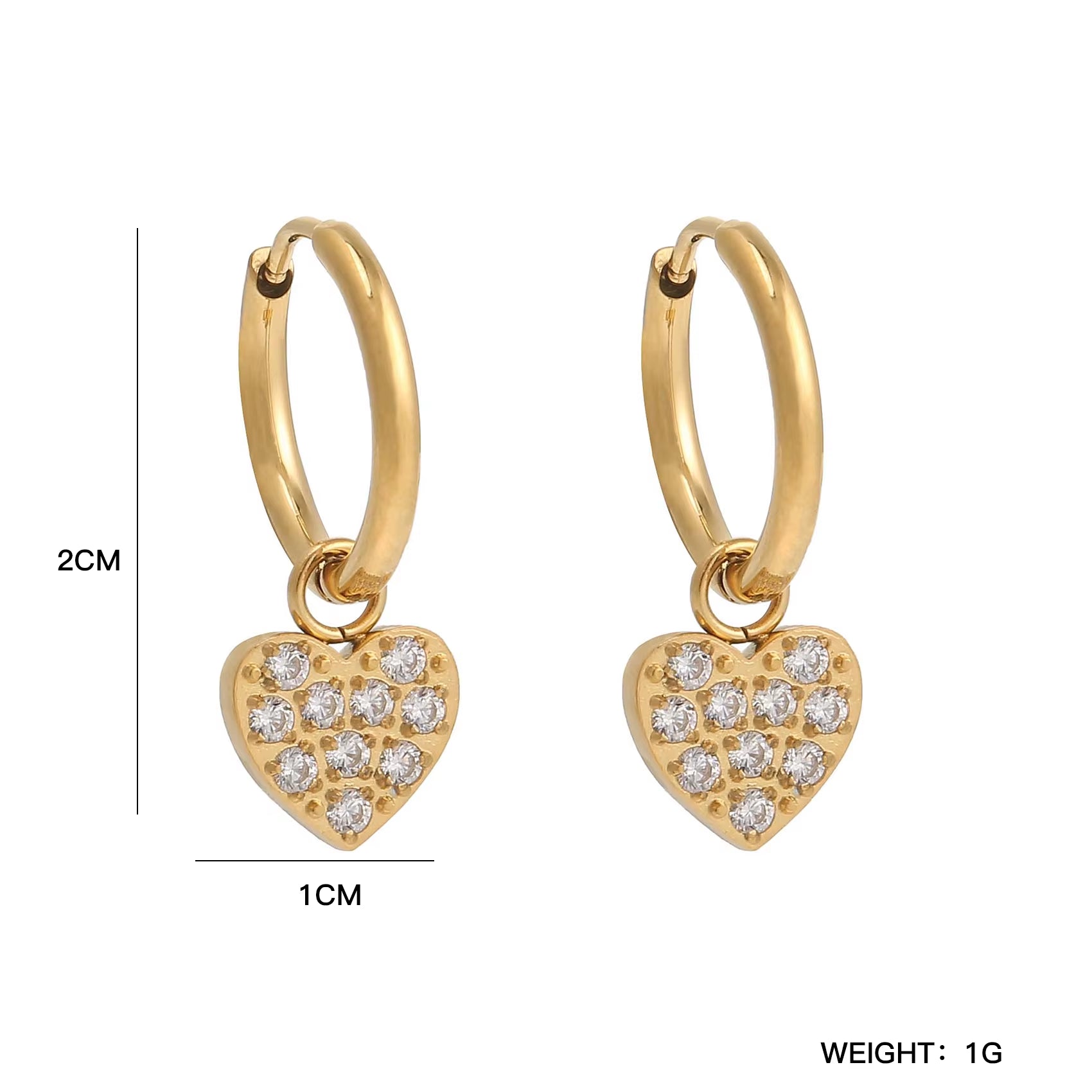 18K Pvd Dainty Elegant CNC Cubic Zirconia Pave Heart Waterdrop Starburst Cross Stainless Steel Hoop Earring Fine Jewelry