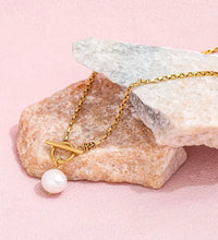 Joolim Jewelry 18K Gold Plated Fresh Water Pearl Pendant Toggle Chain Necklace Stainless Steel Jewelry