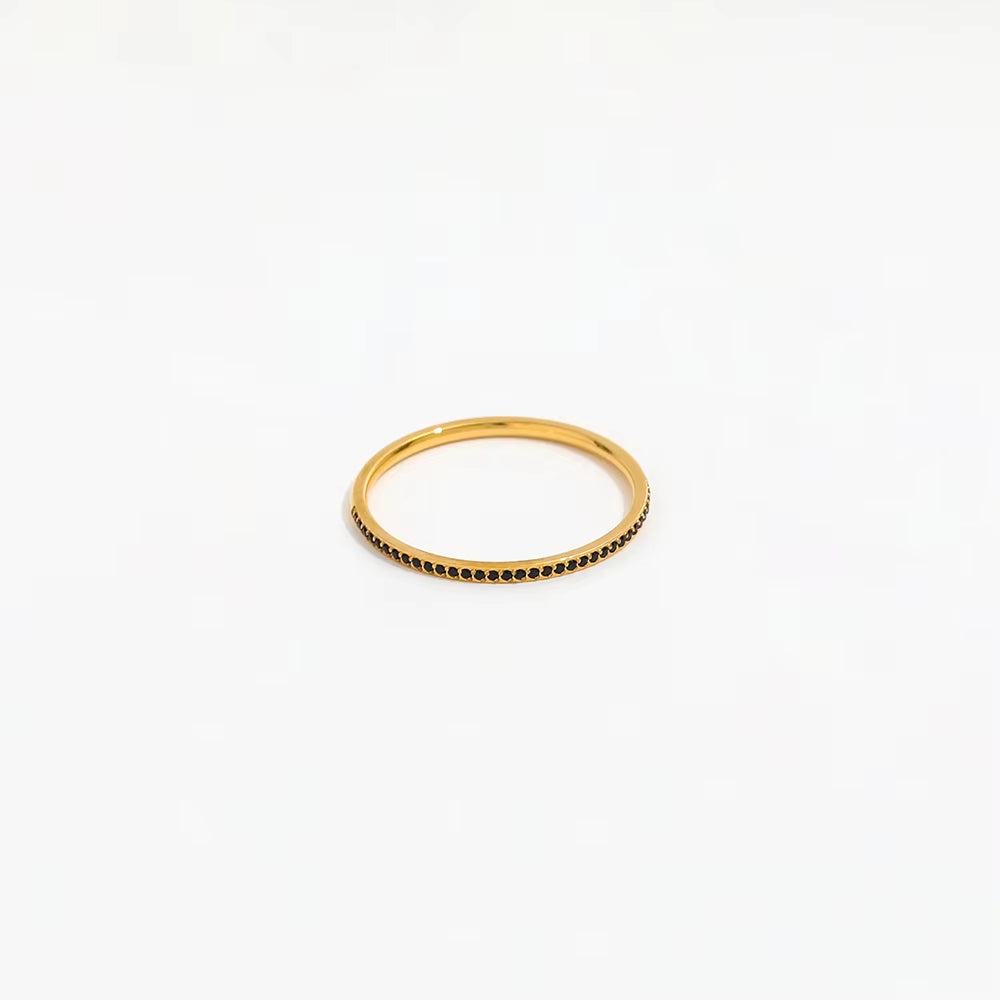 Joolim Jewelry CNC Inlay Dainty Crystal Half Pave Stainless Steel Rings for Women Green Black Clear CZ Rings Fashion Jewelry