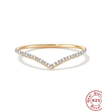 High End Gold Plated Zircon Pave 925 Sterling Silver V Arrow Rings Band Rings for Women Silver Jewelry