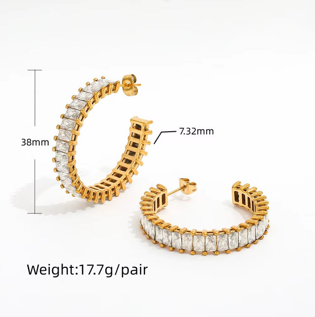 Luxury High Quality CZ Pave Party Chunky Big Crystal Hoop Earring Stainless Steel Jewelry